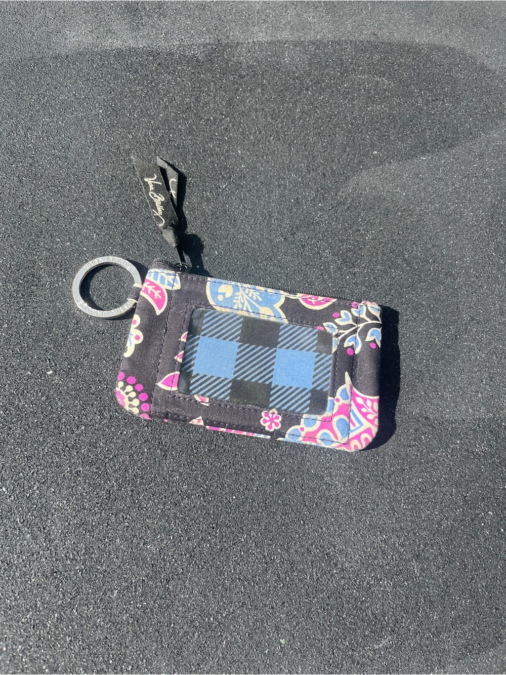 Vera Bradley Black Floral Multicolor ID Wallet with Key Ring